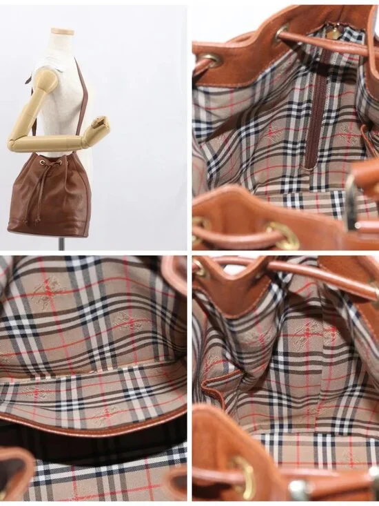 Burberrys Purse Shoulder Bag Leather Brown Gold Auth - Picture 15 of 15